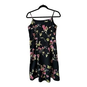Floral Black Spaghetti Strap Dress - Size 10
